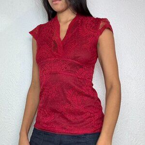 Y2k RED LACE BLOUSE